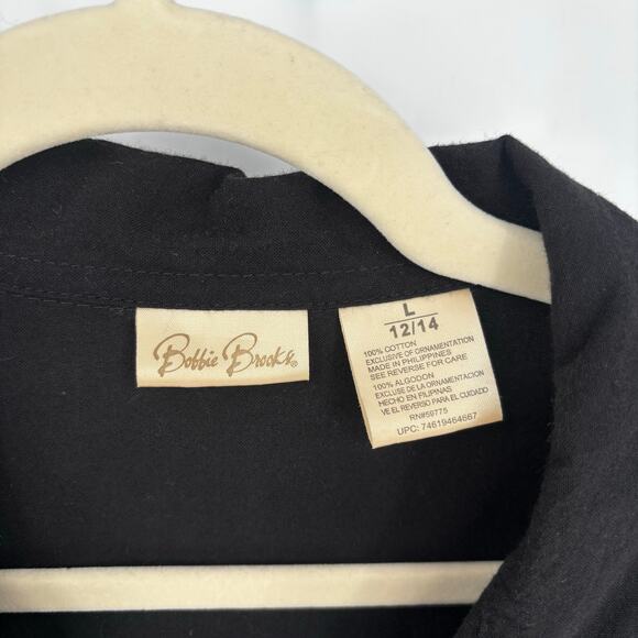 Bobbie Brooks Black Embroidered Beach Rhinestone Button-Up Shirt Size L - Picture 5 of 5